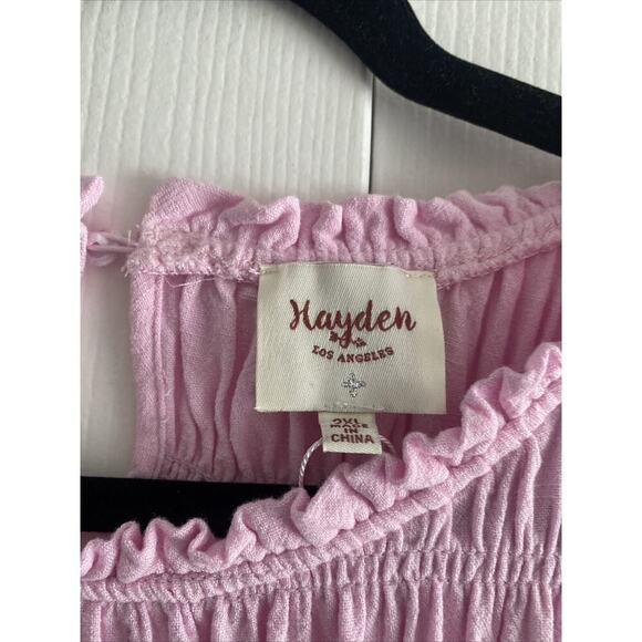 Hayden Los Angeles Womens 2XL Cotton‎ Pink Linen Blend Peasant Boho Top - Picture 3 of 8